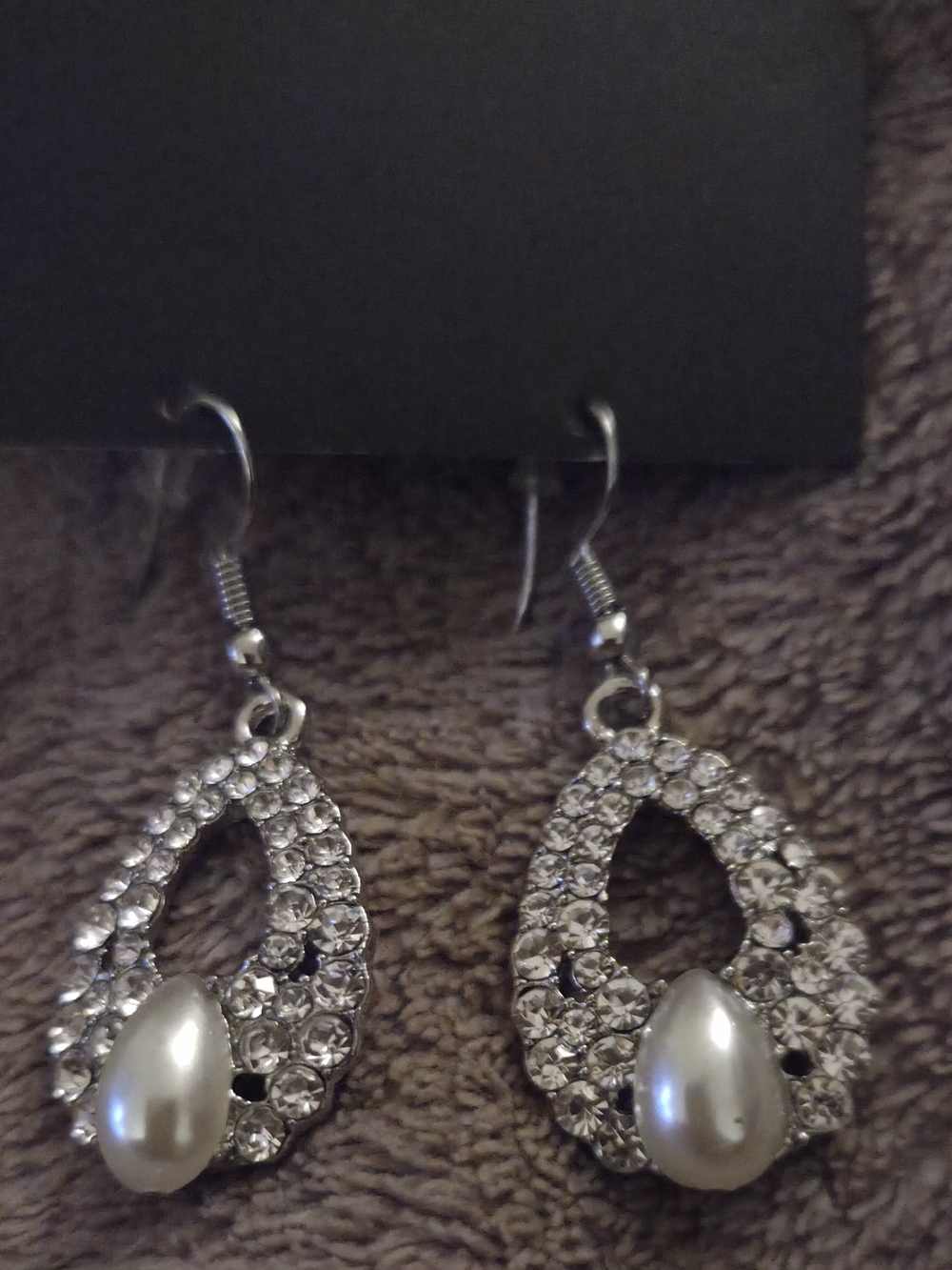 Silver Crystal Teardrop Earrings with Pearl Accent